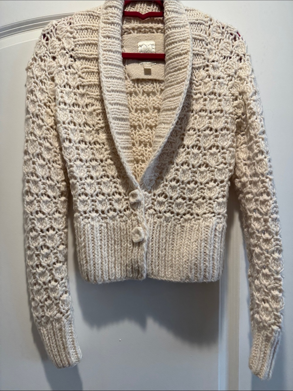 Wool blend chunky cable cardigan sweater off white small EUC